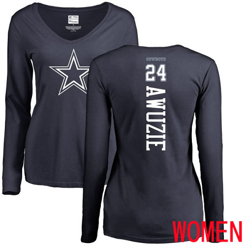 Women Dallas Cowboys Navy Blue Chidobe Awuzie Backer Slim Fit #24 Long Sleeve Nike NFL T Shirt